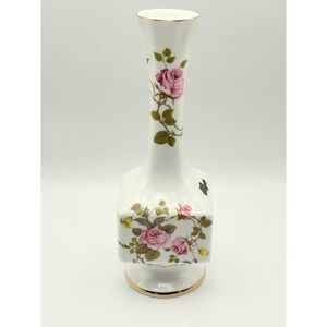 Royal Tara Ireland Fine Bone China Bud Vase Pink Rose Floral Gold Trim 7.5 Inch